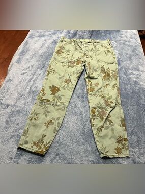 Anthropologie Floral Print Utility Pants in Sage Green